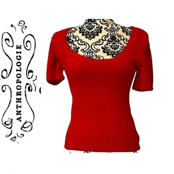 Maeve Anthropologie Scoop Neck Fuzzy Sweater - Bright Coral - Picture 1 of 7